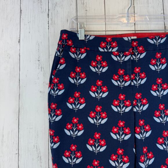 Boden Navy/Red Floral Richmond Stretch High Waisted Ankle Trousers Size 10 P - Picture 5 of 15